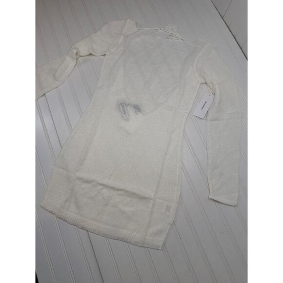 NWT Rumored Sweet Talker Mini Dress Slub White Cozy Open Back Short Party Size L - Picture 3 of 7